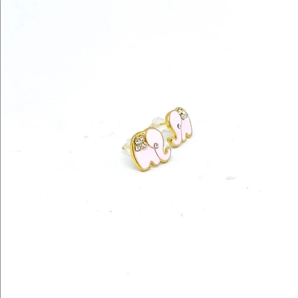 Pink Enamel Gold Rhinestone Earrings